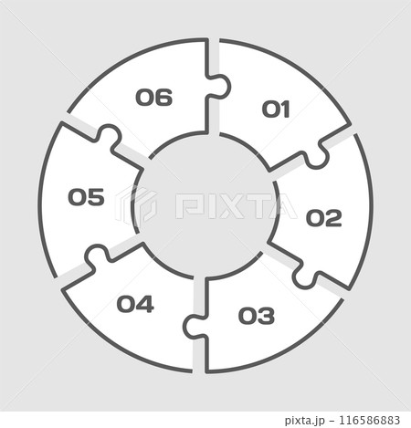 Diagram infographic for 6 steps, circle puzzle 116586883