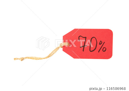 Red blank price tag isolated on white background. 70 percent discount 116586968