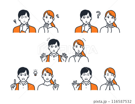 若い夫婦の表情アイコンイラストセット素材 116587532