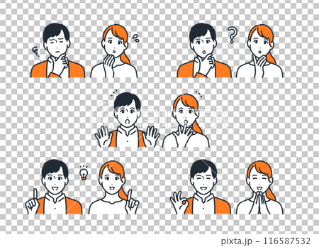 Young couple facial expression icon illustration set material 116587532