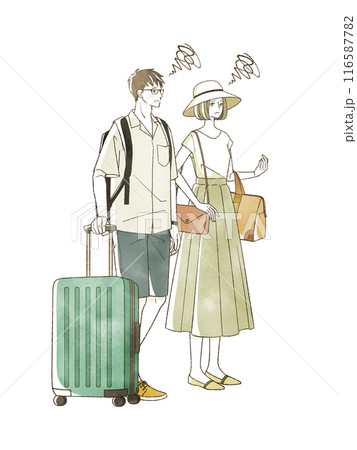 夏に旅行をする困った表情の男女 夏に旅行をする困った表情の男女 116587782