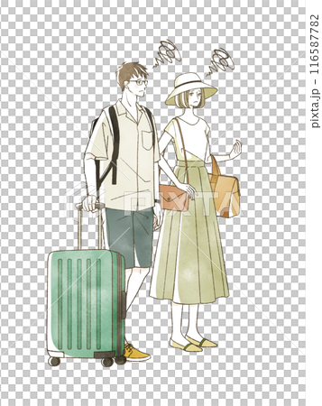 夏に旅行をする困った表情の男女 夏に旅行をする困った表情の男女 116587782