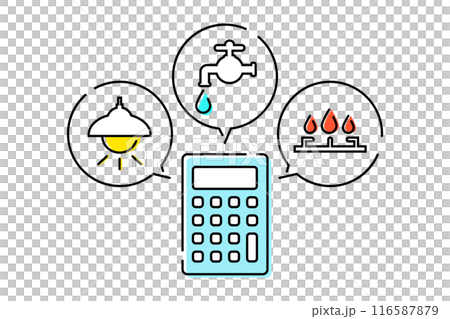 Illustration of electricity, water, gas and a calculator - Calculation image of utility bills Illustration of electricity, water, gas and a calculator - Calculation image of utility bills 116587879