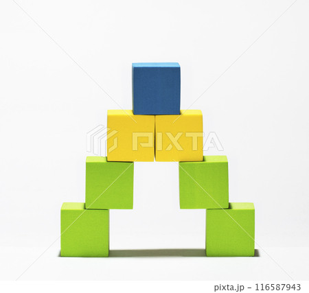 structure is built from children's blocks, toy, children's game 116587943