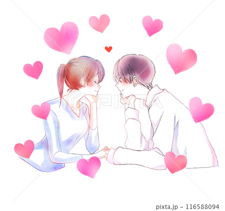 向かい合う笑顔の男女　恋愛　ハート 116588094
