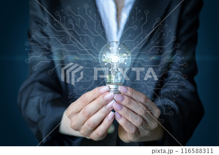 The concept of artificial intelligence in the hands of business . The concept of artificial intelligence in the hands of business . 116588311