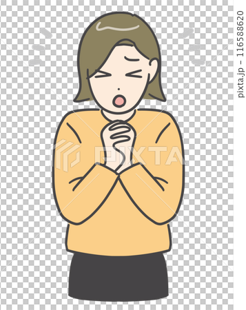 一位身著便服的年輕女子雙手合十祈禱（上半身，正面視角） 116588620