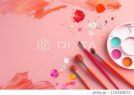 A painting palette with a brush and paint on it with Generative AI A painting palette with a brush and paint on it with Generative AI 116589072