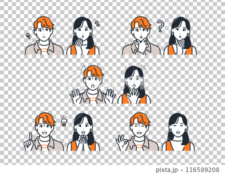 若い男女の表情アイコンイラストセット素材 116589208