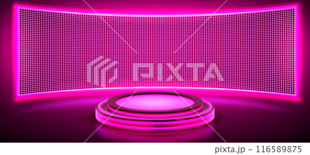 Pink neon product podium with digital led screen Pink neon product podium with digital led screen 116589875