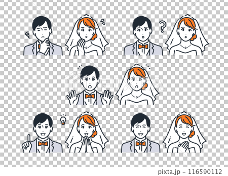 新娘和新郎圖示臉部表情設定素材 116590112