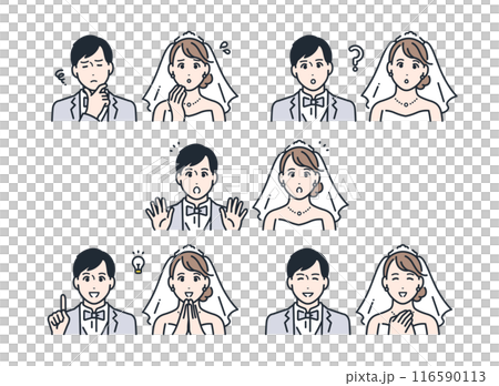新郎新婦の表情アイコンイラストセット素材 116590113