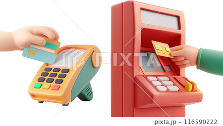 3d cartoon credit card reader and atm 116590222