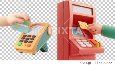 3d cartoon credit card reader and atm 116590222