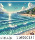 浜辺から見えるレトロな夏の綺麗な海 116590384