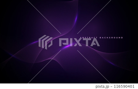 Dark purple abstract background with glowing blue wavy lines Dark purple abstract background with glowing blue wavy lines 116590401