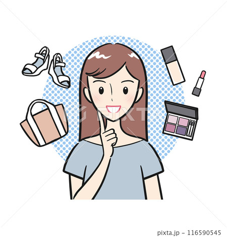 ショッピングを楽しむ若い女性のイメージイラスト（背景あり） 116590545