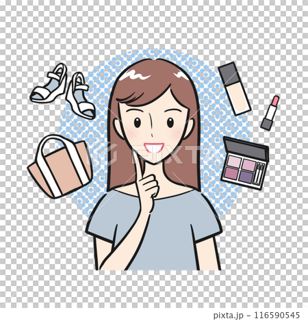 ショッピングを楽しむ若い女性のイメージイラスト（背景あり） 116590545