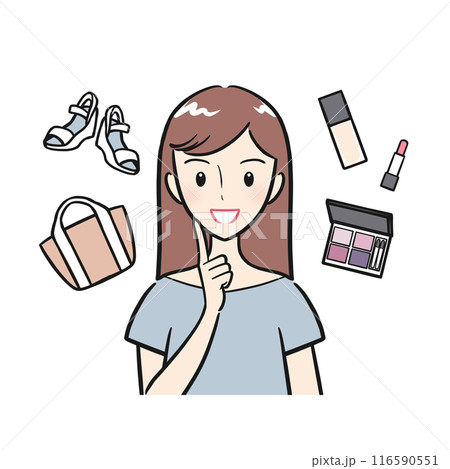 ショッピングを楽しむ若い女性のイメージイラスト（背景なし） 116590551