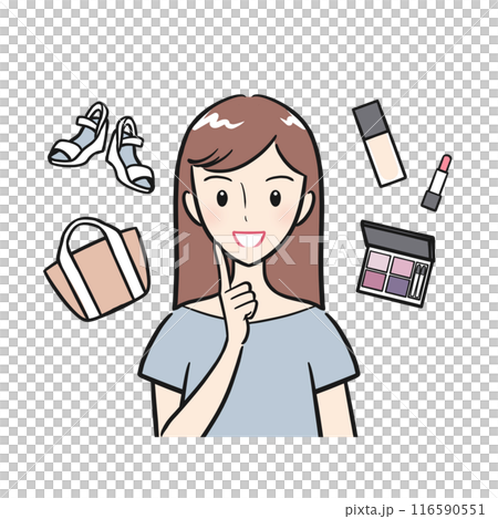 ショッピングを楽しむ若い女性のイメージイラスト（背景なし） 116590551