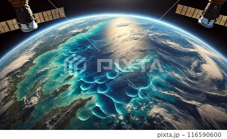 宇宙から見た青くて綺麗な海 116590600