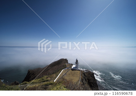 早春の北海道　地球岬展望台から海霧わく太平洋を臨む 116590678