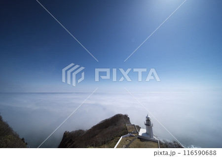 早春の北海道　地球岬展望台から海霧わく太平洋を臨む 116590688