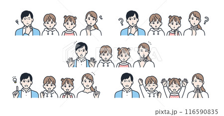 4人家族の表情アイコンイラストセット素材 116590835