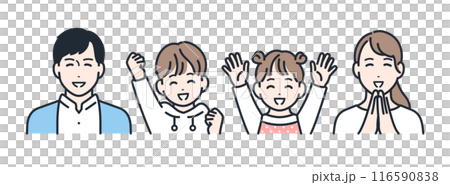 微笑,內心平靜,幸福的四口之家圖標 微笑,內心平靜,幸福的四口之家圖標 116590838