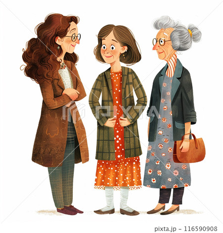 Three generations of women mother daughter grandmother illustration 116590908