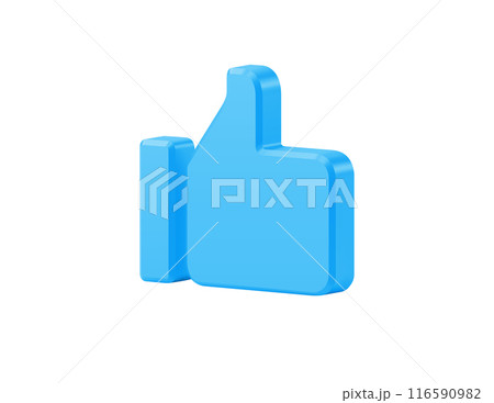 Blue 3d like vector icon. Digital finger raised upwards symbol of approval and consent. 116590982