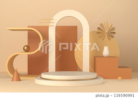 Boho interior minimal scene with podium and geometric forms 3d vector illustration 116590991