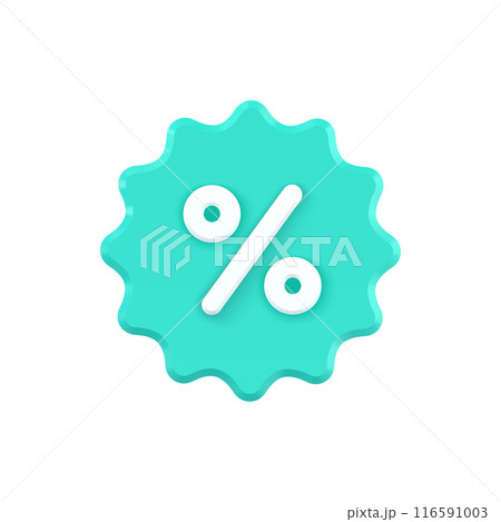 Star 3d label with percent vector icon. Turquoise blot with white discount special. 116591003