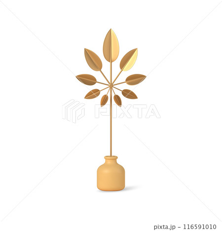 Exotic golden 3d branch with leaves in vase vector template Exotic golden 3d branch with leaves in vase vector template 116591010