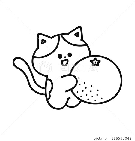 みかんを持ったかわいい猫のイラスト・線画 みかんを持ったかわいい猫のイラスト・線画 116591042
