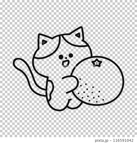 みかんを持ったかわいい猫のイラスト・線画 みかんを持ったかわいい猫のイラスト・線画 116591042