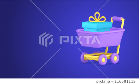 Supermarket trolley wrapped gift box shopping sale discount special offer 3d icon vector Supermarket trolley wrapped gift box shopping sale discount special offer 3d icon vector 116591118
