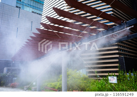 ミストが出る夏の都会の歩道　高コントラスト 116591249