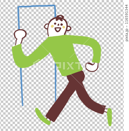 扉から出ていこうとする若い男性　ストックイラスト素材 116591344