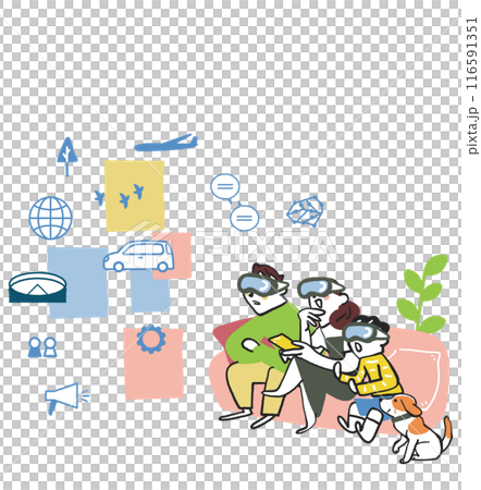 Family wearing headsets and enjoying the virtual reality world Stock illustration 116591351