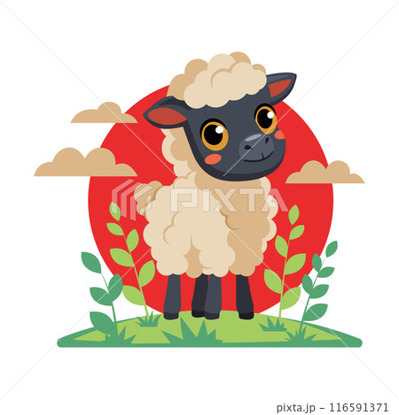 Cartoon sheep, lamb, funny farm animal in a vector illsutration 116591371