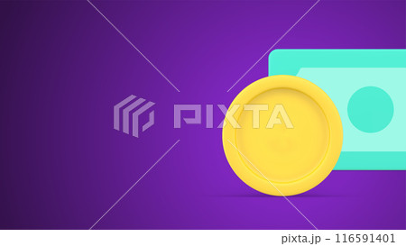 Cash money USD banknote dollar golden coin financial investment salary wage profit 3d icon vector 116591401