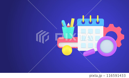 Planning work with schedule and magnifying glass workplace organizing for studying business 3d icon 116591433