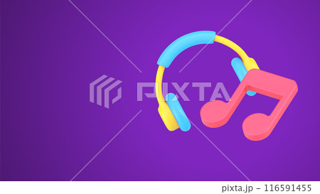 Music listening digital entertainment with headphones notes application decorative design 3d icon Music listening digital entertainment with headphones notes application decorative design 3d icon 116591455