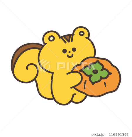 柿を持ったかわいいリスのイラスト 116591595