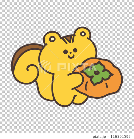 柿を持ったかわいいリスのイラスト 116591595