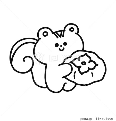 柿を持ったかわいいリスのイラスト・線画 116591596