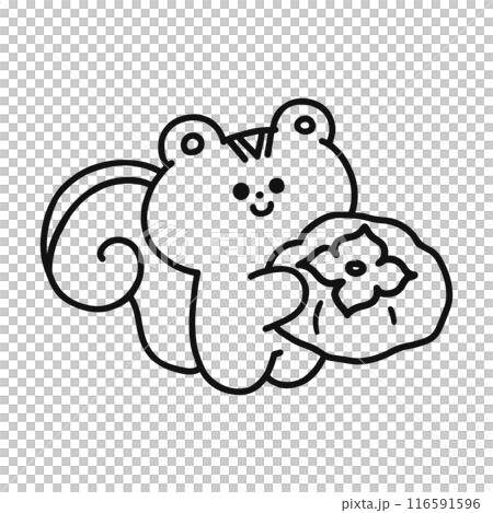 柿を持ったかわいいリスのイラスト・線画 116591596