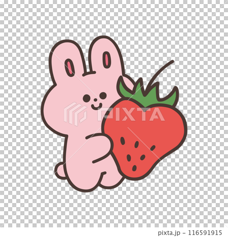 イチゴを持ったかわいいウサギのイラスト 116591915