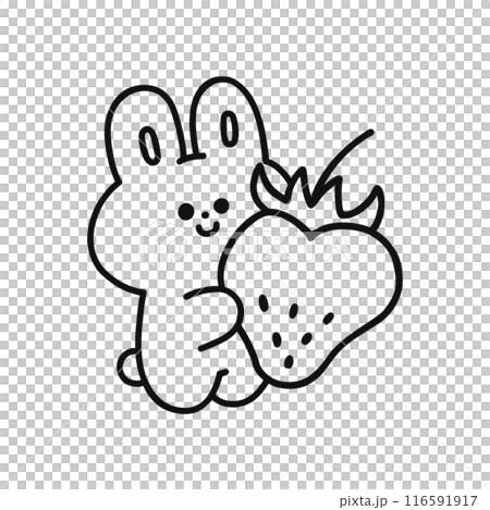 イチゴを持ったかわいいウサギのイラスト・線画 116591917